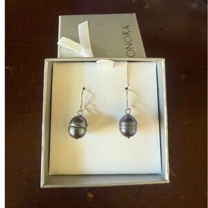 HONORA Sterling Silver Dark Pearl Drop‎ Earrings NEW IN BOX Dangle Dainty